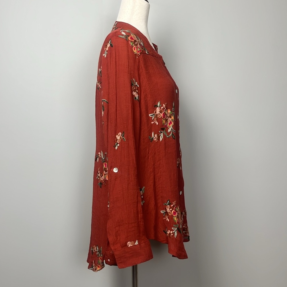 Fig & Flower Rust Floral Embroidered Blouse / SZ L - Picture 6 of 12